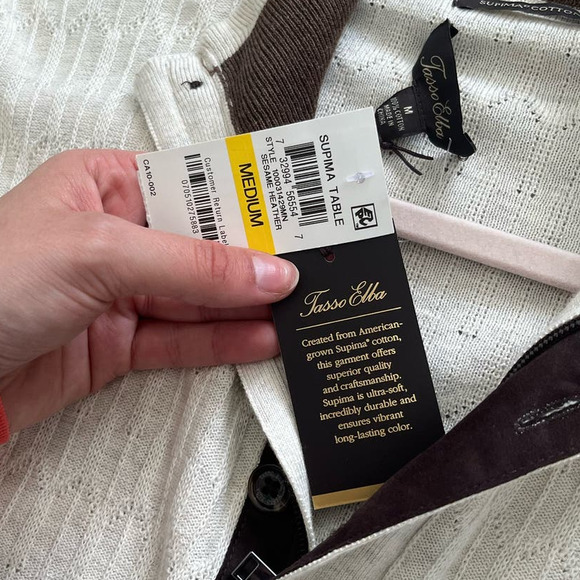 Tasso Elba Mock Neck Textured Pullover Sweater OffWhite Medium supima cotton NEW - Picture 5 of 8